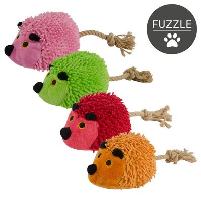 Fuzzle Hundespielzeug Igel - Kuscheltier Plüschtier mit Baumwollseil + Quietscher