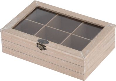 Teebox mit 6 Fächern, Holz, 24 x 16 x 7 cm