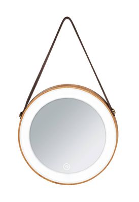 Spiegel mit Bambusrahmen auf Seil, Ø 30 cm, WENKO