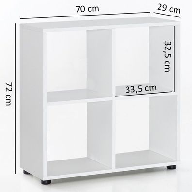 Wohnling Design Bücherregal mit 4 Fächern Weiß 70 x 72 x 29 cm | Standregal Holz Rega
