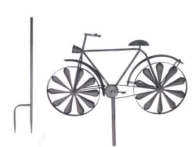 Gartenstecker Fahrrad silbergrau Windrad Windspiel Gartendeko Beetdeko Dekorad