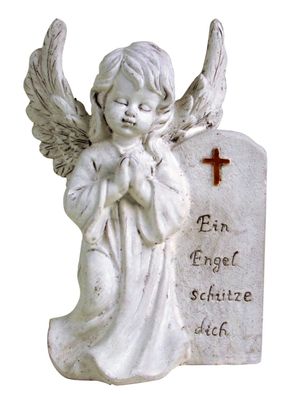 Grab-Spruchstein Engel mit Flügeln Höhe 28cm Dekoration Figur Schmuck Garten