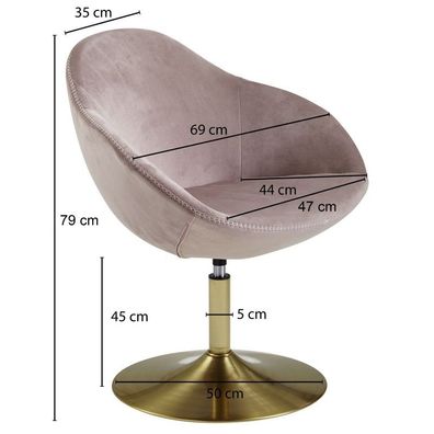 Wohnling Loungesessel Samt Rosa / Gold 70x79x70 cm Design Drehstuhl | Clubsessel Pols