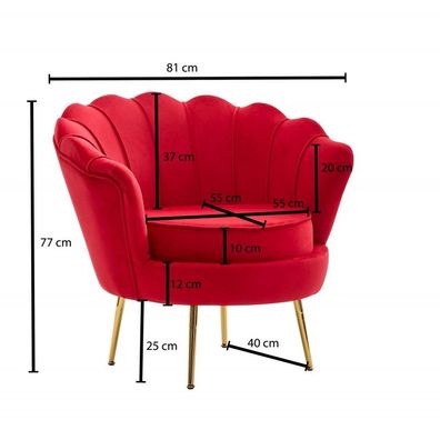 Wohnling Sessel Tulpe Samt Rot 81 x 77 x 81 cm Design Relaxsessel ohne Hocker | Ferns