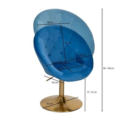 Wohnling Loungesessel Samt Blau / Gold Design Drehstuhl | Clubsessel Polsterstuhl mit