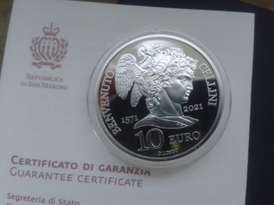 Original 10 euro 2021 PP San Marino Cellini OVP Silbermünze PP