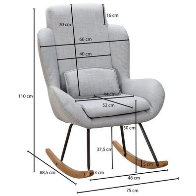 Wohnling Schaukelstuhl CAPRI Grau Design Relaxsessel 75 x 110 x 88,5 cm | Sessel Stof