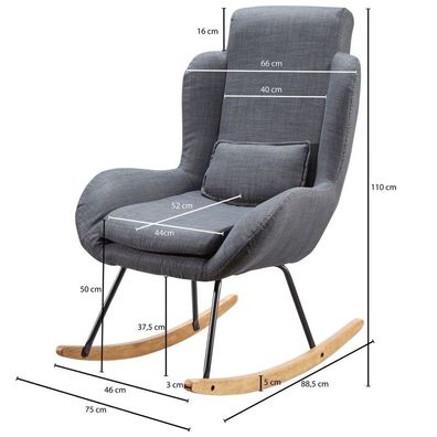 Wohnling Schaukelstuhl CAPRI Anthrazit Design Relaxsessel 75 x 110 x 88,5 cm | Sessel