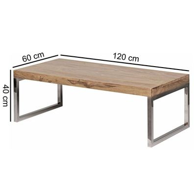 Wohnling Couchtisch GUNA Massiv-Holz Akazie 120 cm breit Wohnzimmer-Tisch Design dunk