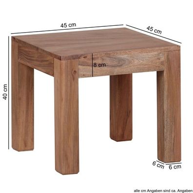Wohnling Couchtisch Massiv-Holz Akazie 45 cm breit Wohnzimmer-Tisch Design braun Land