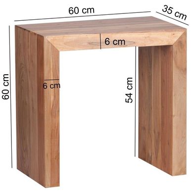 Wohnling Beistelltisch MUMBAI Massiv-Holz Akazie 60 x 35 cm Wohnzimmer-Tisch Design d