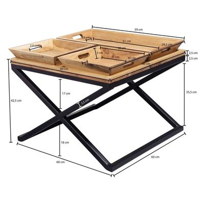 Wohnling Couchtisch 60x47,5x60 cm Akazie Massivholz / Metall Tabletttisch | Design Wo