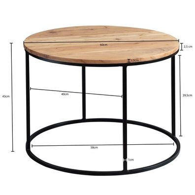 Wohnling Couchtisch 60x43x60 cm Akazie Massivholz / Metall Sofatisch | Design Wohnzim
