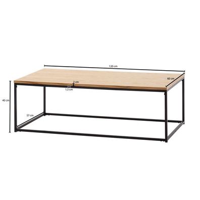 Wohnling Couchtisch 120x60x40 cm Sofatisch Holz / Metall Wohnzimmertisch Eiche | Desi
