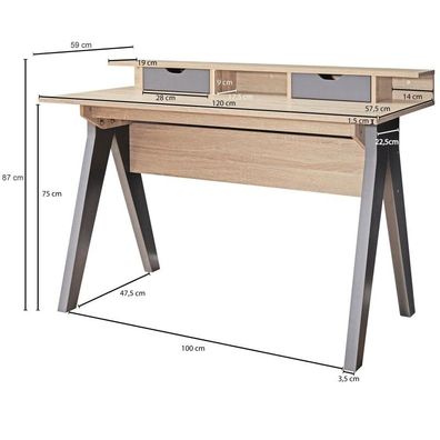 Wohnling Design Schreibtisch mit Schubladen MASSA Bürotisch Sonoma / Grau 120 cm | Kl
