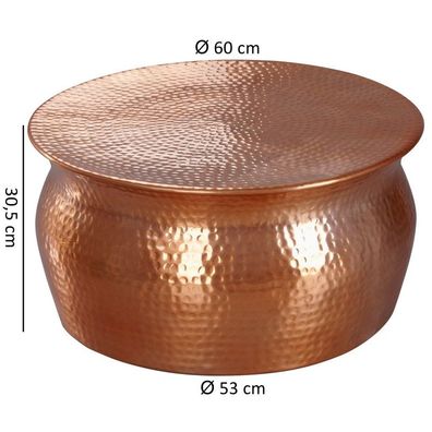 Wohnling Couchtisch 60x30,5x60cm Aluminium Kupfer Beistelltisch orientalisch rund | F