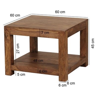 Wohnling Couchtisch MUMBAI Massiv-Holz Sheesham 60 x 60 cm Wohnzimmer-Tisch Design du