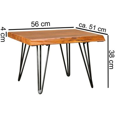 Wohnling Design Couchtisch Massivholz Tisch Baumkante 56 x 38 x 51 cm | Sheesham Holz
