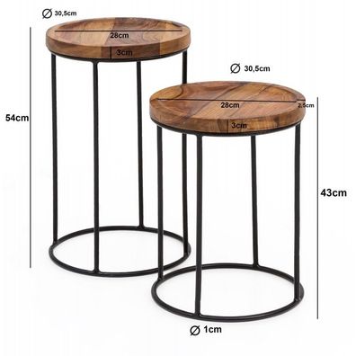 Wohnling Design Satztisch WL5.661 Sheesham Metall Beistelltisch 2er Set Klein | Couch