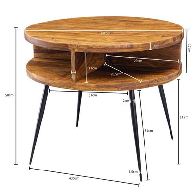 Wohnling Couchtisch Sheesham Massivholz / Metall 60x45x60 cm Tisch Wohnzimmer | Desig