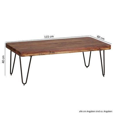 Wohnling Couchtisch BAGLI Massiv-Holz Sheesham 115 cm breit Wohnzimmer-Tisch Design M