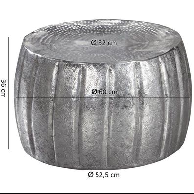 Wohnling Couchtisch 60x36x60 cm Aluminium Silber Beistelltisch orientalisch rund | Fl