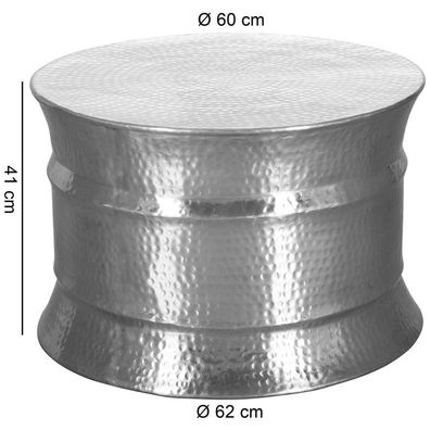 Wohnling Couchtisch 62x41x62cm Aluminium Silber Beistelltisch orientalisch rund | Fla
