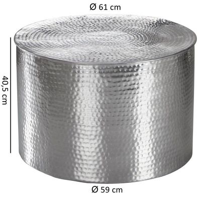 Wohnling Couchtisch 61 x 40,5 x 61 cm Aluminium Silbern Beistelltisch Orientalisch Ru