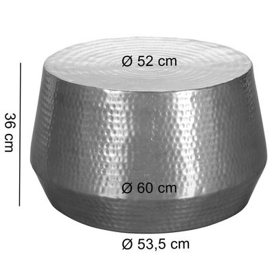 Wohnling Couchtisch 60x36x60 cm Aluminium Beistelltisch Silber Orientalisch Rund | Fl