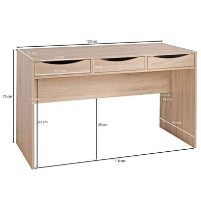 Wohnling Schreibtisch MASSA 120 cm | Design Büro-Tisch in Sonoma Eiche | Moderner Com