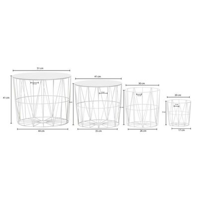Wohnling Design Beistelltisch 4er Set aus Körben Weiß | Moderne Korbtische mit abnehm