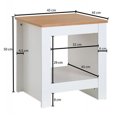 Wohnling Nachttisch Weiß / Eiche 45x50x45 cm Nachtschrank Boxspringbett | Design Nach