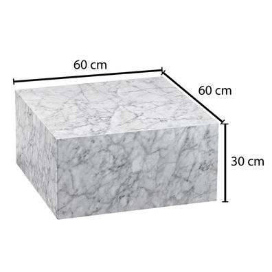 Wohnling Couchtisch Monobloc 60x30x60 cm Hochglanz mit Marmor Optik Weiß | Design Woh
