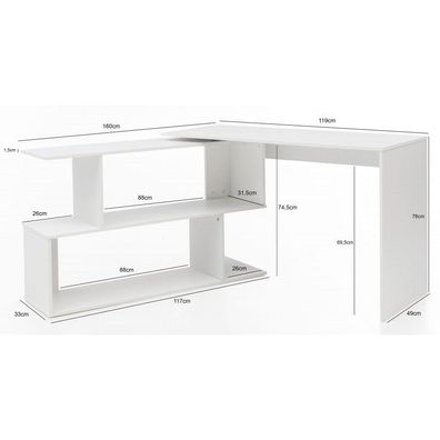 Wohnling Design Schreibtisch WL5.756 Weiß Matt 119 x 78 x 49 cm mit Ablage Regal | Ec