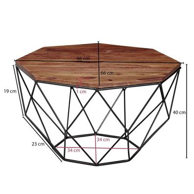 Wohnling Couchtisch Sheesham Massivholz / Metall 66 x 40 x 66 cm | Wohnzimmertisch Ma