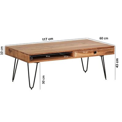 Wohnling Couchtisch BAGLI Massiv-Holz Akazie 120 cm breit Wohnzimmer-Tisch Design Met