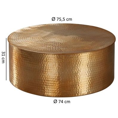Wohnling Couchtisch 75x31x75 cm Aluminium Beistelltisch Gold Orientalisch Rund | Flac