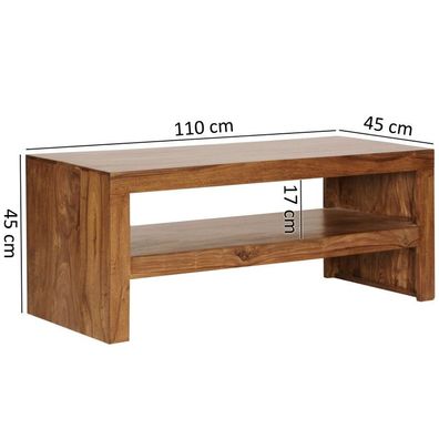 Wohnling Couchtisch Massiv-Holz Durban Sheesham 110 cm breit Wohnzimmer-Tisch Design