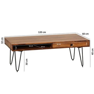 Wohnling Couchtisch BAGLI Massiv-Holz Sheesham 120 cm breit Wohnzimmer-Tisch Design M