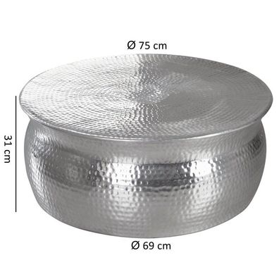 Wohnling Couchtisch 75x31x75cm Aluminium Silber Beistelltisch orientalisch rund | Fla