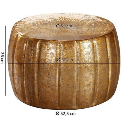 Wohnling Couchtisch 60x36x60 cm Aluminium Gold Beistelltisch orientalisch rund | Flac