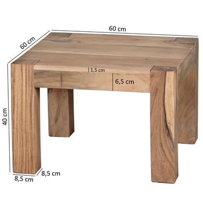 Wohnling Couchtisch Massiv-Holz Akazie 60 cm breit Wohnzimmer-Tisch Design braun Land