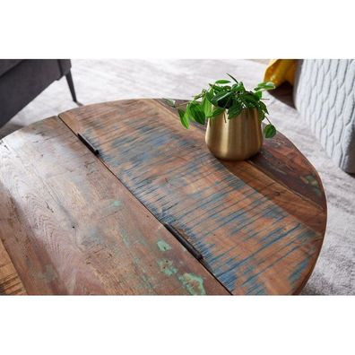 Wohnling Couchtisch Mango 60x36x60 cm Massivholz Metall Weiß Industrial Rund | Design