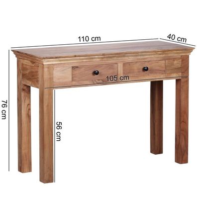 Wohnling Konsolentisch MUMBAI Massivholz Akazie Konsole mit 2 Schubladen Schreibtisch