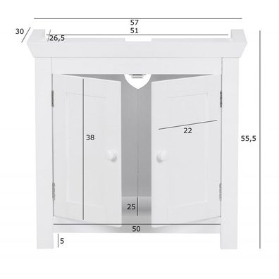 Wohnling Design Waschbeckenunterschrank WL1.350 Badunterschrank mit 2 Türen Weiß | Kl