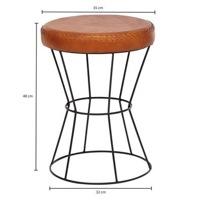 Wohnling Sitzhocker Echtleder / Metall 35 x 48 x 35 cm Design Hocker Rund | Dekohocke