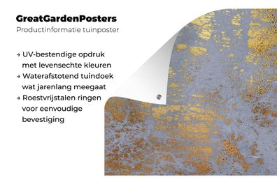 Gartenposter - 100x100 cm - Marmor - Blau - Muster - Gold (Gr. 100x100 cm)