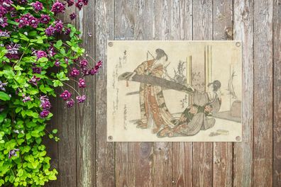 Gartenposter - 40x30 cm - Zwei Frauen mit einer Koto - Gemälde von Katsushika Hokusai