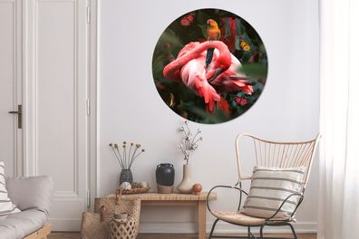 Runde Wandbilder - 120x120 cm - Flamingo - Tiere - Dschungel (Gr. 120x120 cm)