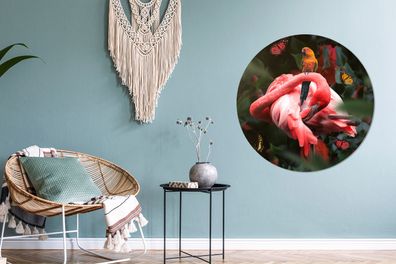 Runde Wandbilder - 90x90 cm - Flamingo - Tiere - Dschungel (Gr. 90x90 cm)